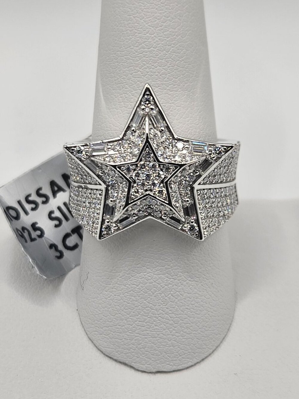 3 CTW Moissanite Men’s Star Statement Ring .925 Size 11